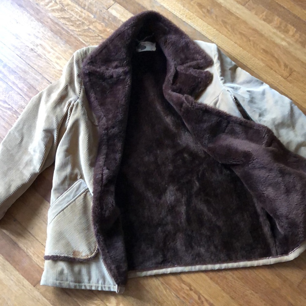 Vintage urban cowboy fur lined tan corduroy rancher coat Silton size 46 xl